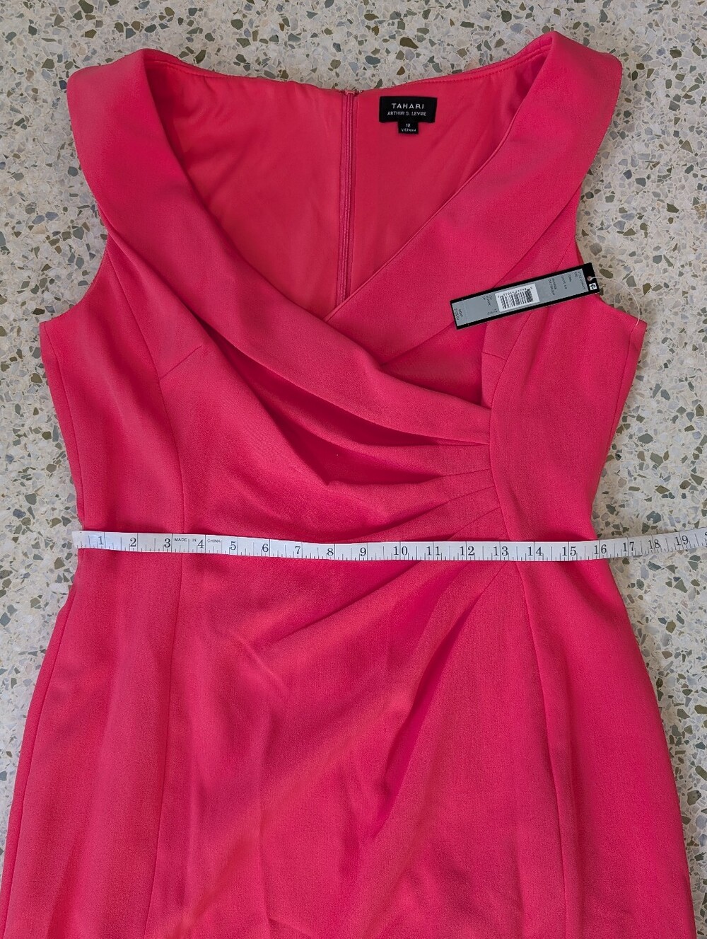 NWT Tahari Coral Pink Sleeveless Ruched V-Neck Midi Dress - Picture 7 of 8